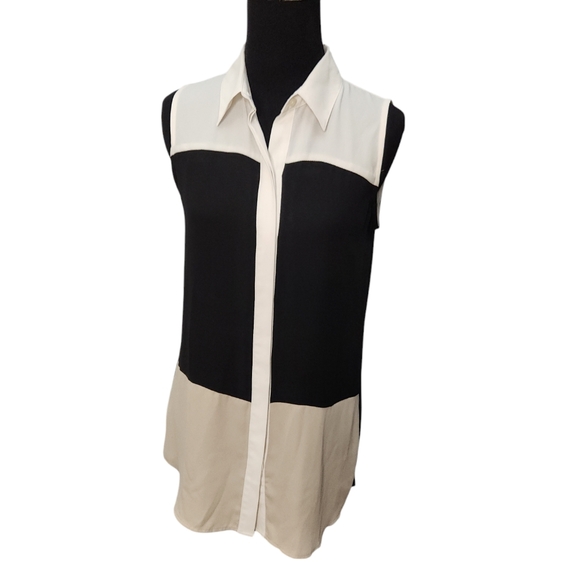 Ann Taylor Color Block Sleeveless Top Tan Black and White Size XS - Picture 2 of 6